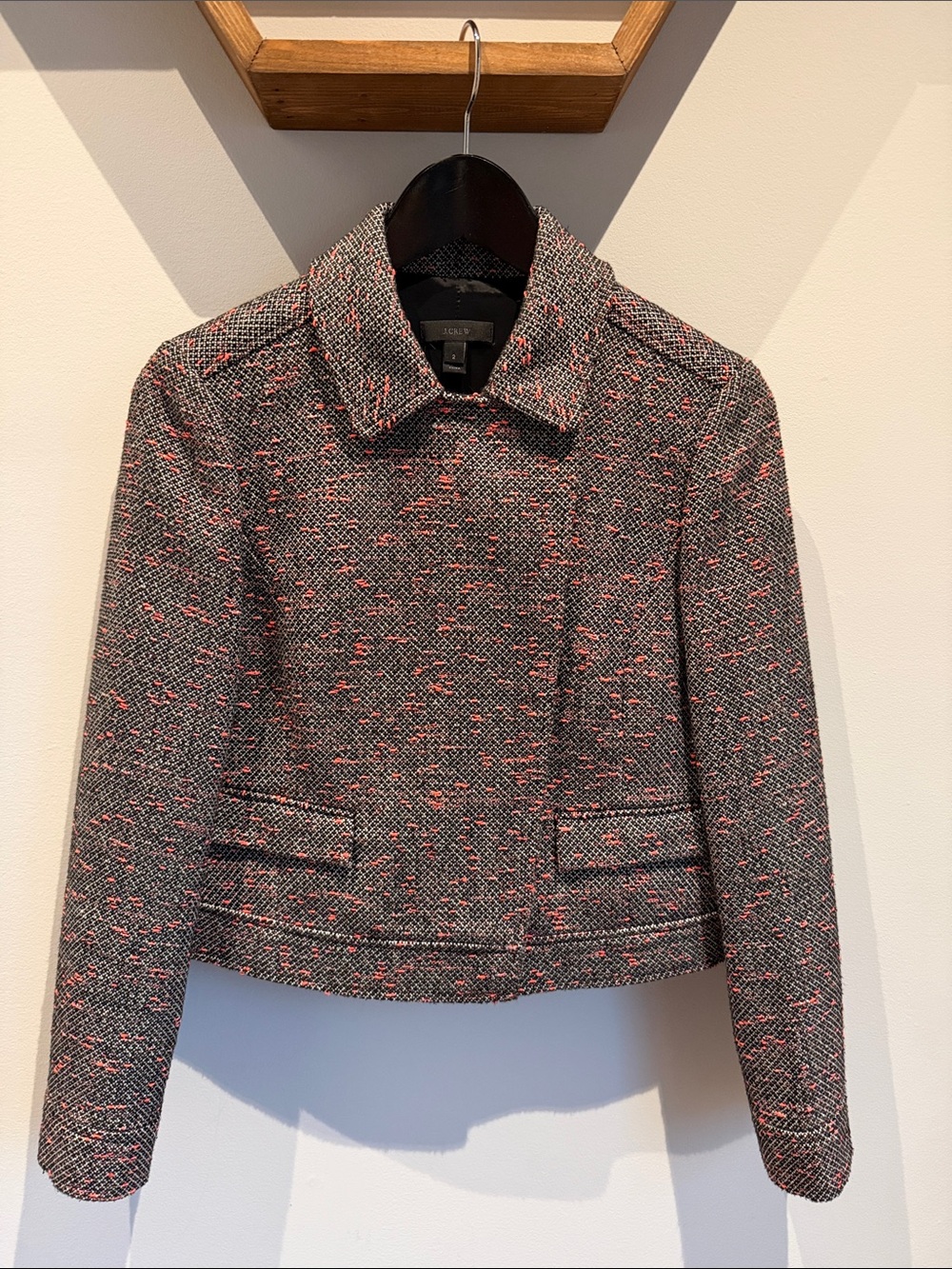 J Crew Pink-Accented Tweed Cropped Jacket